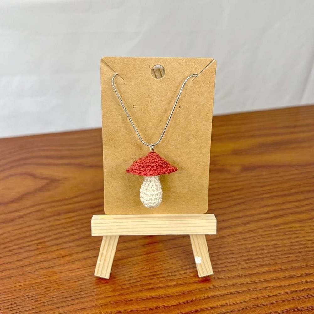 Red Crochet Mushroom Necklace
